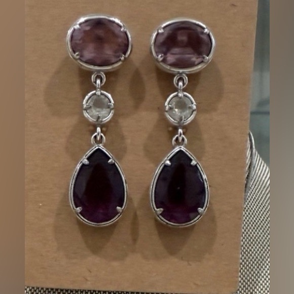BRIGHTON Swarovski Crystal Teardrop Earrings - Dusty Pink, Clear, Purple GUC - Picture 11 of 13